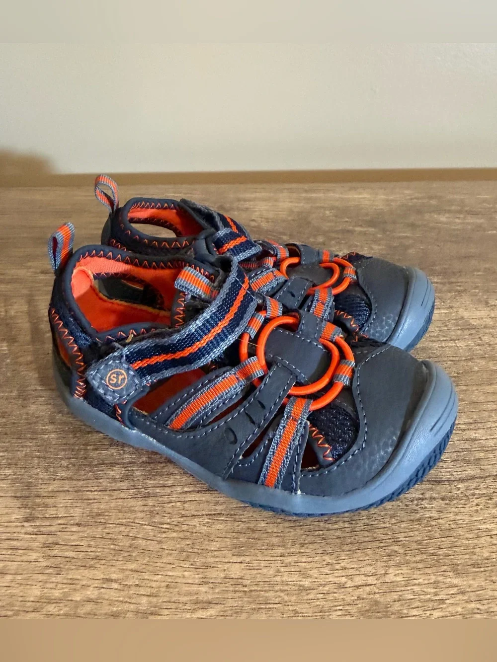 Stride Rite Riff Leather Mesh Sandals Shoes Baby Size 6 Gray Orange